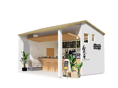 Modern Container Building Cafe With Open Design Bar Counter And Green Plants 3d model