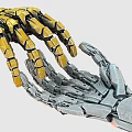 Intricate Golden And Silver Mechanical Hand Sculpture With Touching Palms