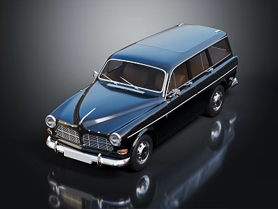 Classic Blue And Black Station Wagon With Vintage Design And Chrome Details 3d model