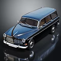Classic Blue And Black Station Wagon With Vintage Design And Chrome Details