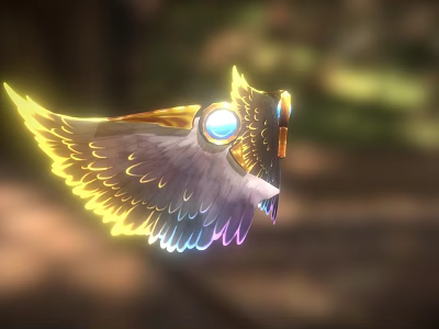 Mythical Game Movie Character With Vibrant Yellow Purple Glowing Wings And Blue Gem 3d model