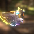 Mythical Game Movie Character With Vibrant Yellow Purple Glowing Wings And Blue Gem