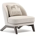 Modern Beige Accent Chair With HOME Lettering Cushion And Wooden Legs