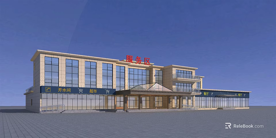 Modern Service Station Building With Large Glass Windows And Front Canopy 3d model 