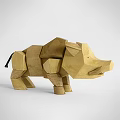 Wooden Wild Boar Sculpture With Geometric Block Design And Natural Wood Material