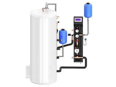 Household Electrical Appliance Storage Water Heater With White Tank Blue Components Control Panel And Gauges 3d model