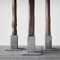 Modern Minimalist Decorative Ornament Set With Three Wooden Pillars On Concrete Base