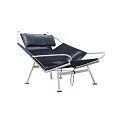 Modern Leisure Chair With Black Leather Seat And Chrome Metal Frame Design