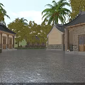Ancient Chinese Architecture Courtyard With Traditional Roof Stone Paved Ground Surrounded By Trees