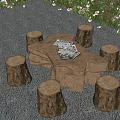 Modern Ecological Wooden Table and Chair Combination Courtyard Stone Bench Outdoor Stone Tea Table Courtyard Table and Chair Stone Table and Chair 3d model