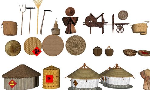 New Chinese style bamboo hat rural farmhouse barn 3d model