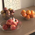 Colorful Fresh Fruits Including Apples Oranges in Clear Glass Bowls on Wooden Table