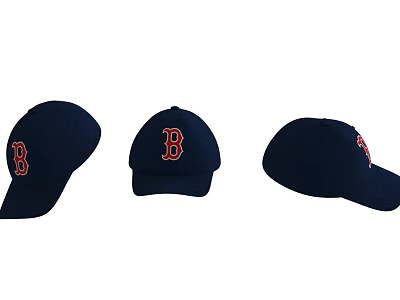 Navy Blue Baseball Cap With Red B Logo Shown From Different Angles 3d model