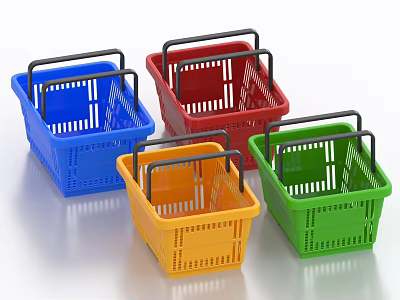 Colorful Plastic Shopping Baskets Collection In Blue Red Orange Green 3d model