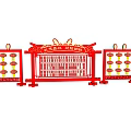 Commercial Decorative Equipment With Red Frame Multiple Lanterns And Hanging Red Items 3d model
