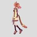 Anime Woman Dressed In Yellow Jacket Pink Skirt With Cat Ears Tail And Black Stockings