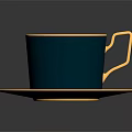 Elegant Dark Green Cup With Gold Rim And Handle On Matching Saucer