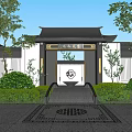 New Chinese Style Gate Patio Door 3d model