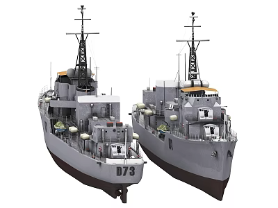 Two Naval Warships With Hull Numbers D73 D42 Gray Masts and Turrets 3d model