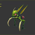 Green Insect With Yellow Wings Pink Abdomen Long Antennae And Legs 3D Render