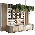 Modern Bar Counter With Wine Racks Hanging Green Plants And Wooden Cabinets