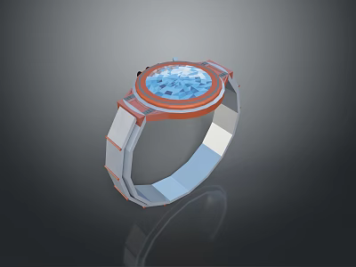 Stylish Modern Watch With Blue Dial Orange Frame And Gray Strap For Daily Use 3d model