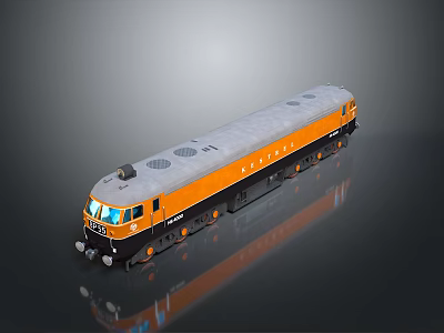 Orange and White Locomotive Train with Sleek Design Front Windows and Reflective Surface 3d model