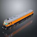 Orange and White Locomotive Train with Sleek Design Front Windows and Reflective Surface