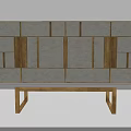 Modern TV Stand With Wooden Structure Gray Panels And Gold Accent Design Details