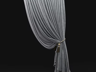 Gray Velvet Curtains With Gold Tieback And Tassel Decoration For Elegant Window Treatment 3d model