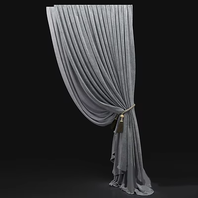 Gray Velvet Curtains With Gold Tieback And Tassel Decoration For Elegant Window Treatment 3d model
