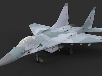 Military Fighter Jet with Camouflage Paint Red Star Insignia and Number 51 3d model