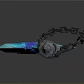 Ornate Ice Crystal Weapon With Blue Glowing Blade And Chain