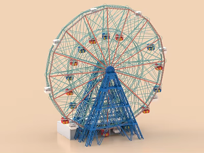 Amusement Park Ferris Wheel With Blue Steel Frame And Colorful Cabins 3d model