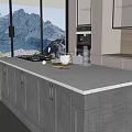 Modern Open Kitchen Featuring White Island Countertop Gas Stove And Cabinets