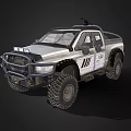 Rugged Silver Off Road Pickup Truck With Modified Front Bumper Roof Rack And Large Tires