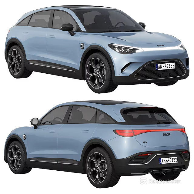 Light Blue SUV Car Front And Rear Views 3d model 