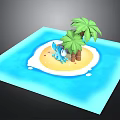 Blue Animal Standing On Tropical Island With Palm Trees And Blue Water