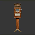 Vintage Wooden Coin Operated Telephone Stand With Decorative Top And Claw Base