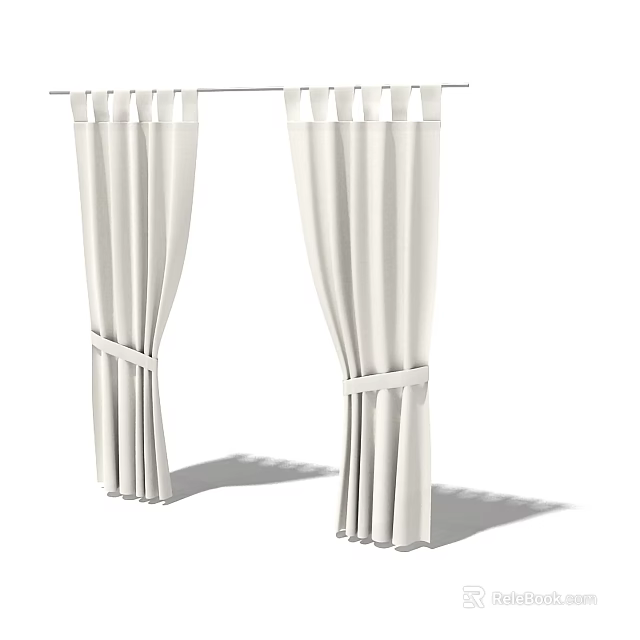 White Modern Fabric Curtains With Tie Back Design For Window Decoration 3d model 