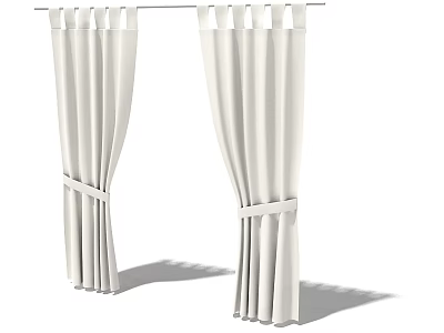 White Modern Fabric Curtains With Tie Back Design For Window Decoration 3d model