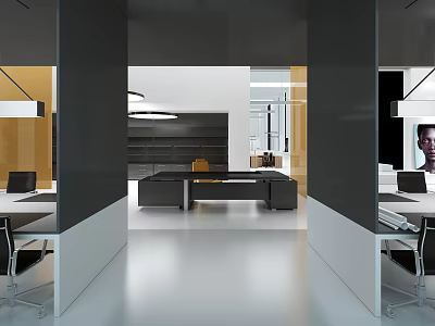 Sleek Modern Exhibition Hall With Open Layout Glass Partitions Display Racks And Seating Area 3d model