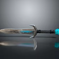 Medieval Sword With Metal Blade Silver Guard Black Hilt And Blue Gemstone Reflection On Smooth Surface