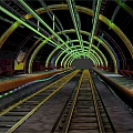 Underground Station Interior With Arched Ceiling Colorful Lights And Train Tracks 3d model