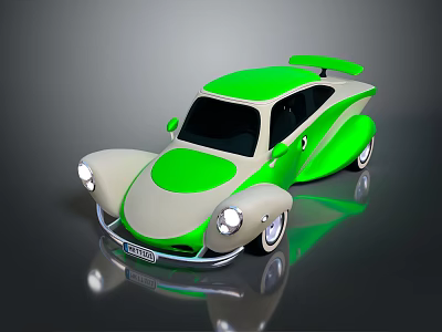 Vintage Style Sports Car With Green And Beige Sleek Body And Reflective Surface 3d model