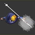 Game And Movie Character Wearing Blue Outfit Yellow Hat Holding Ornate Staff With Red Gem