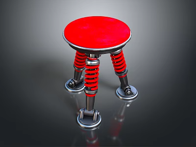 Red Round Seat Stool With Metal Spring Legs And Stable Silver Base 3d model