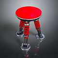 Red Round Seat Stool With Metal Spring Legs And Stable Silver Base 3d model