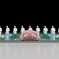 Elegant Launch Device With White Human Figures Pink Lotus Green Lotus Leaves And Blue Waves