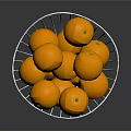 Fresh Ripe Oranges in a Metal Wire Basket on Reflective Surface